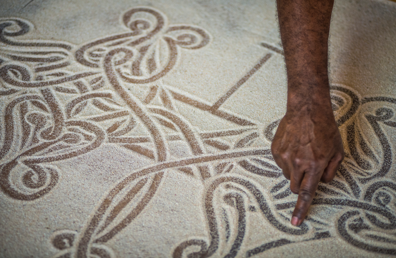 A sand drawing demonstration at the Vanuatu Cultural Center and National Museum, Port Vila. Credit: Vanuatu Tourism Office/David Kirkland